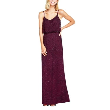 Adrianna Papell Spaghetti Strap Zipper Back Blouson Embellished Mesh Dress-CASSIS / 2