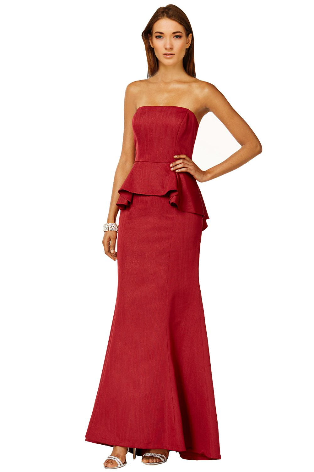 open lace back dress Adrianna Papell- Beaded Peplum Dress in Shell main image 1