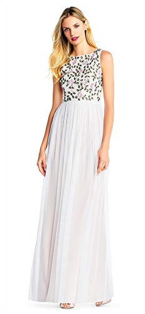 Adrianna Papell Tulle Gown Long Dress w Romantic Floral Beading