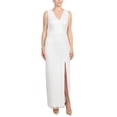 thumbnail image 1 of Adrianna Papell V-Neck Beaded & Sequined Sleeveless Banded Waist Slit Front Zipper Back Mesh Dress-IVORY / 4, 1 of 4