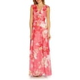thumbnail image 1 of Adrianna Papell V-Neck Cap Sleeves Back Zipper Long Chiffon Dress-PINK MULTI / 8, 1 of 4