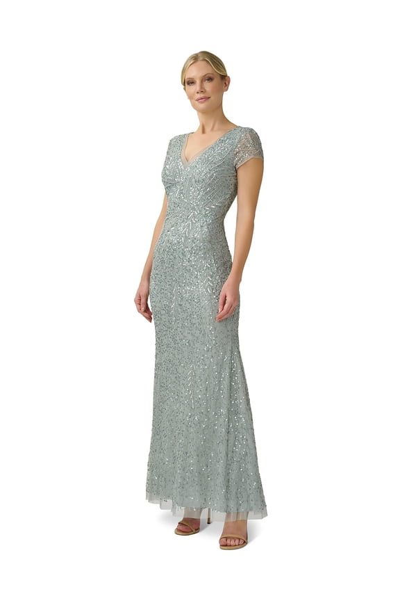 Women's Beaded Mermaid Gown, Frosted Sage