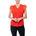 thumbnail image 1 of Adrianna Papell V-neck organza flutter sleeve solid moss crepe top by Curated Brands, 1 of 10