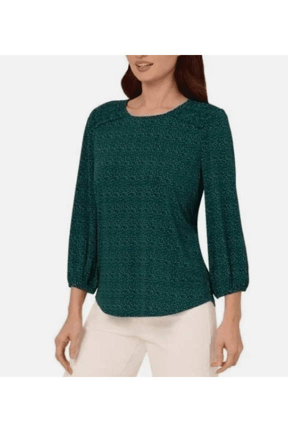 Women's 3/4 Sleeve Stretch Smocked Blouse, Green, X-Small