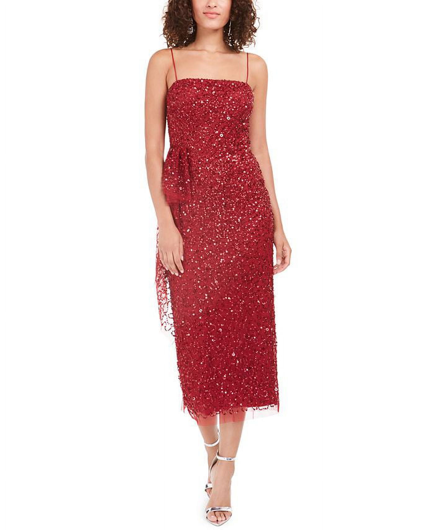 adrianna papell beaded column dress Adrianna Papell Off-Shoulder Zipper Back Sequined Beaded Column Mesh Gown main image 0