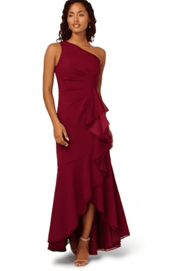 Women's Crepe One Shoulder Ruffle Gown, 16