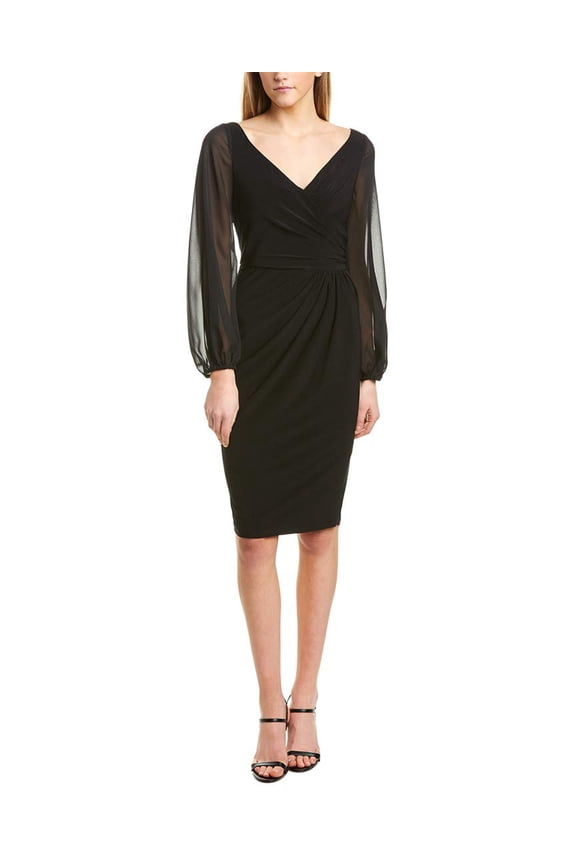 Women's Draped Jersey Cocktail Dress, Black, 2