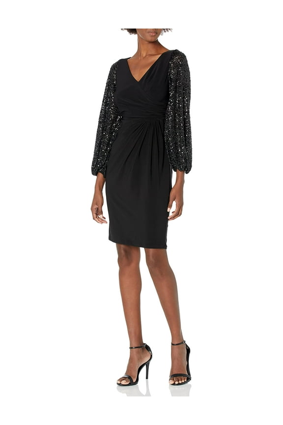 Women's Draped Jersey Cocktail Dress, Black, 4