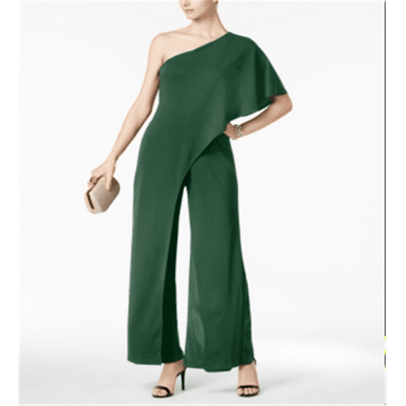 Adrianna Papell Women's Petite Draped One-Shoulder Jumpsuit (0P, Dusty Emerald)