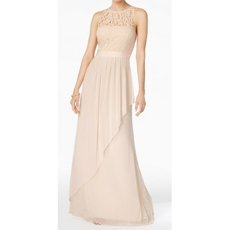 Adrianna Papell Women's Dress Lace Tulle Overlay Gown Beige 10