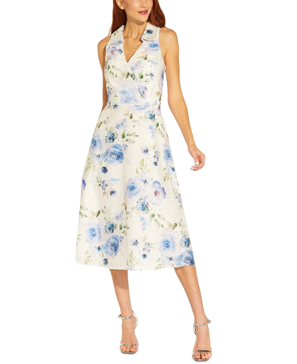 Adrianna Papell Women s Floral Jacquard Sleeveless Fit Flare