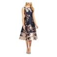 thumbnail image 1 of ADRIANNA PAPELL Womens Navy Zippered Pocketed Illusion Hem Lined Printed Sleeveless Boat Neck Below The Knee Party Fit + Flare Dress 12, 1 of 3
