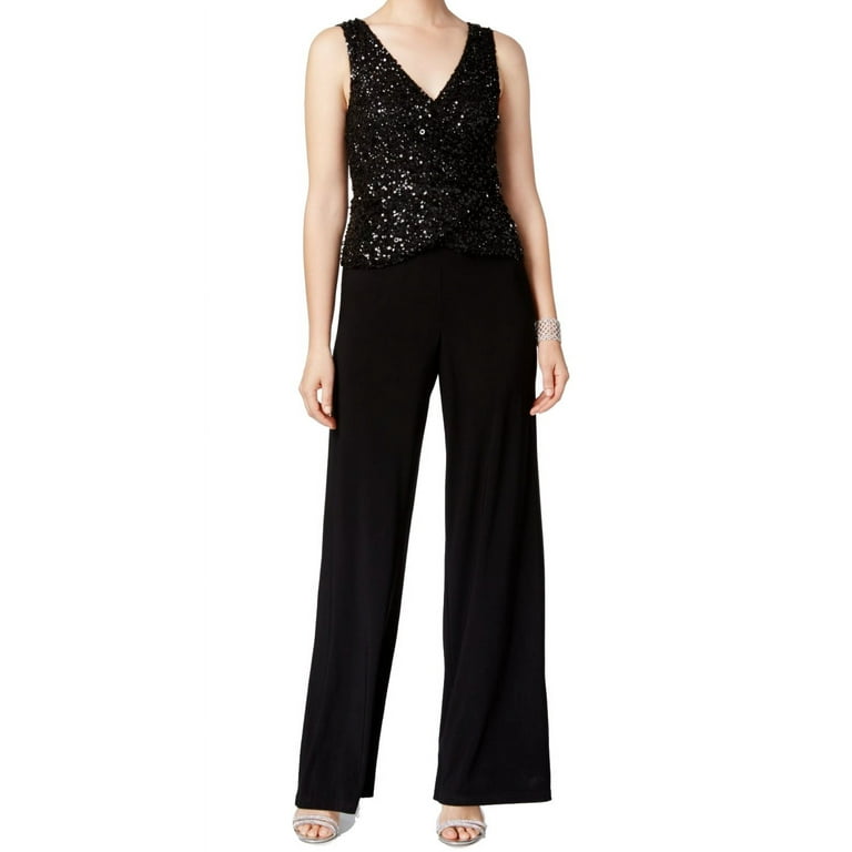 Adrianna Papell Women s Petite Embellished Jumpsuit 2P Black