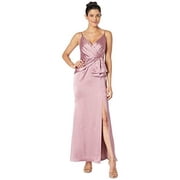 Adrianna Papell Womens Petite Satin Mermaid Gown with Draped Bow Detail, Rose, 4
