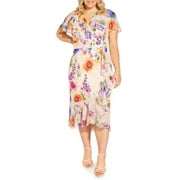 Adrianna Papell Womens Plus Size Floral Ruffled Midi Dress 24, Multicolor