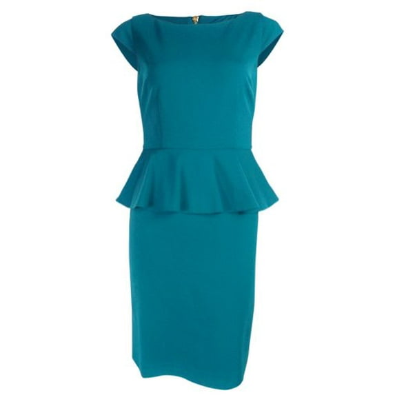 Adrianna Papell Women's Ponte Peplum Sheath Dress (4P, Teal)