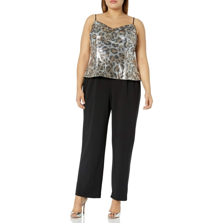 Adrianna Papell Women's Sequin Jumpsuit, Beige/Black,