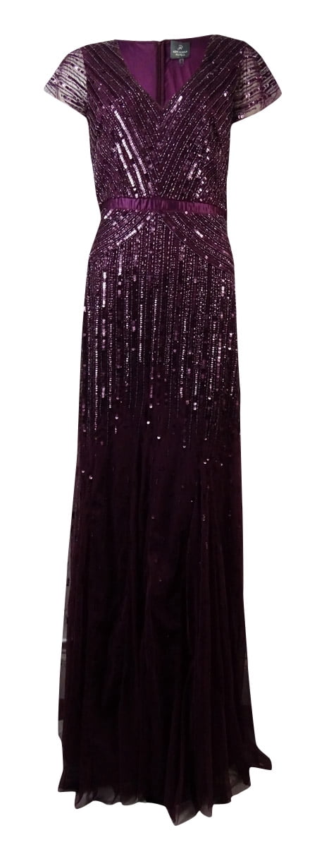 adrianna papell beaded v neck dress Adrianna Papell Halter Beaded Mermaid Gown, Womens, 14, Black