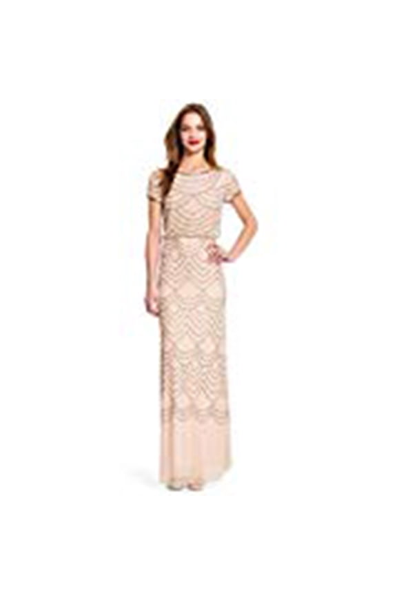 Women's Short Sleeve Blouson Beaded Gown 191916100, Blush, 12