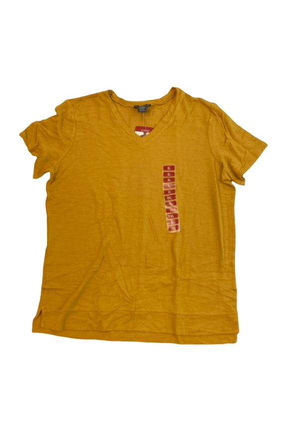 Women's Short Sleeve V-Neck Waffle Knit Tunic Top (Golden Yellow, XXL)