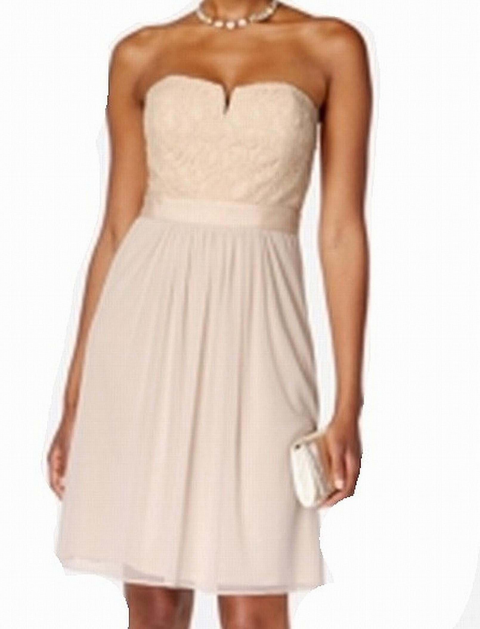 Adrianna Papell Women's Strapless Lace Dress (18, Almond)
