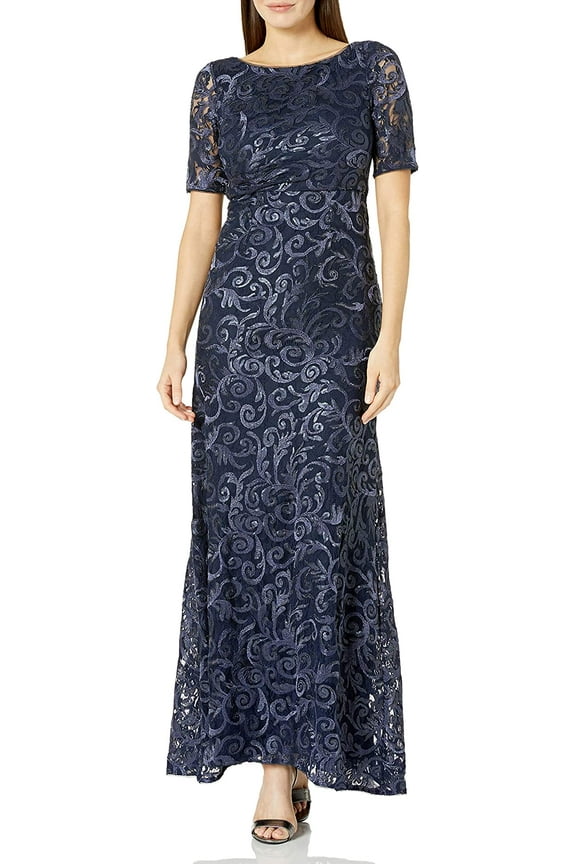 Gown Formal Boat Neck Print Dress (Women's)