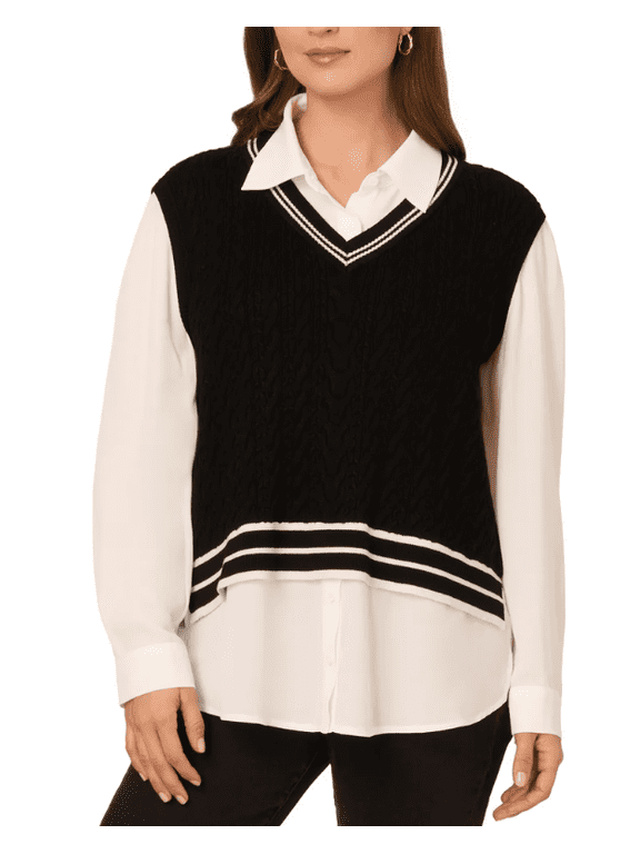 Women's Twofer Sweater Vest Blouse Black Small