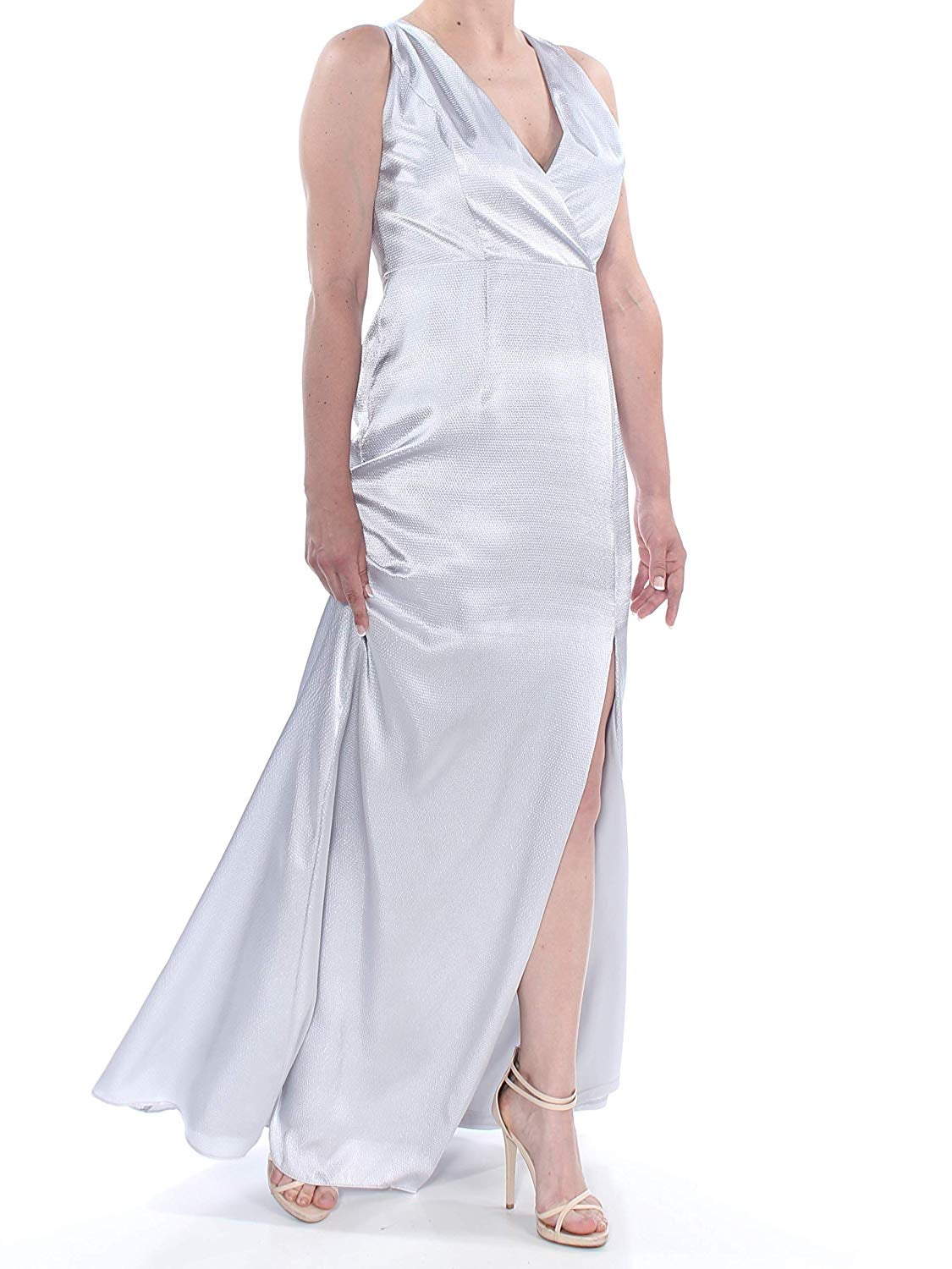 Adrianna Papell Women's V-Neck Satin Slit Gown (4