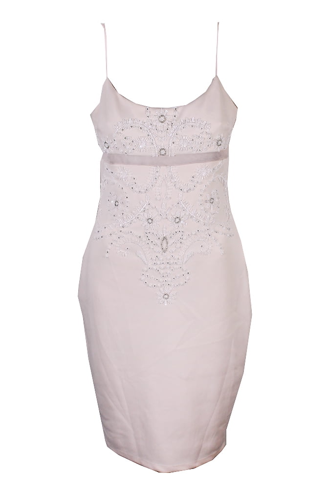 Adrianna Papell Womens Apricot Cream Beaded Scuba Slip Sheath Dress 4