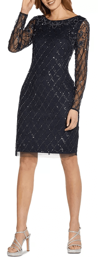 Adrianna Papell Embellished Sheath Dress - Midnight - Size 2 Adrianna Papell Embellished Sheath Dress - Midnight - Size 2