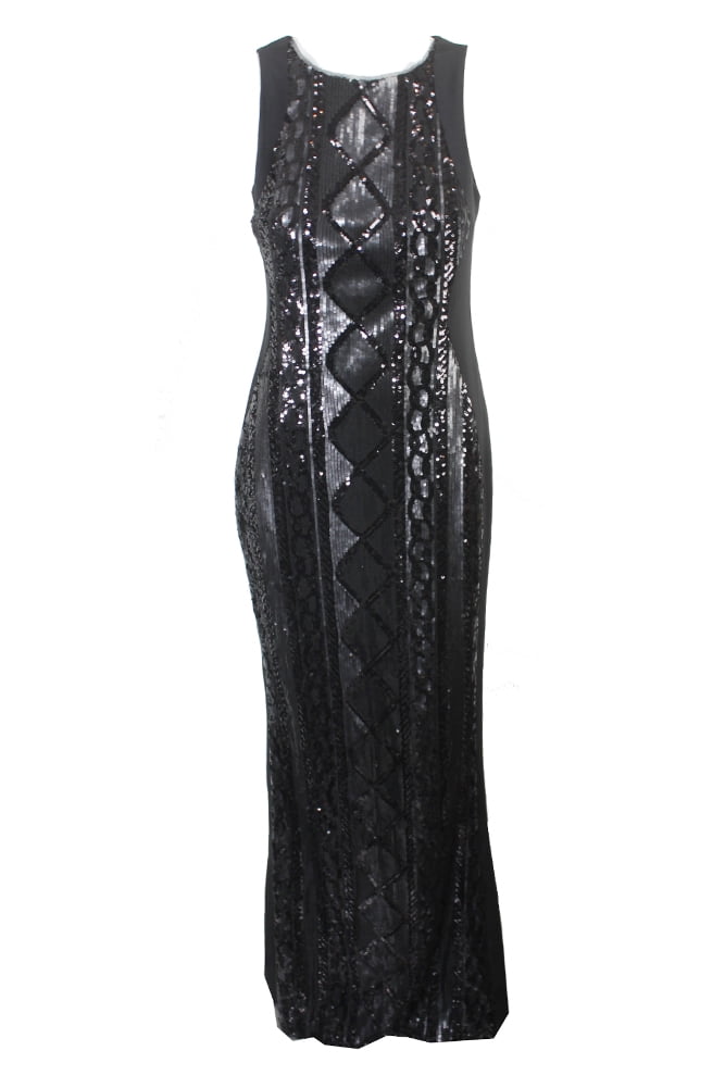 Adrianna Papell Womens Black Geometric Sequined Gown 4