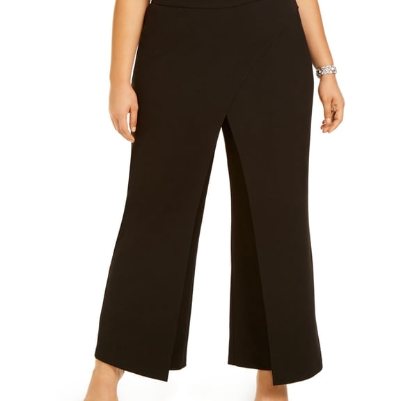 Adrianna Papell Womens Draped Dress Pants, Black, Plus Size, 24W