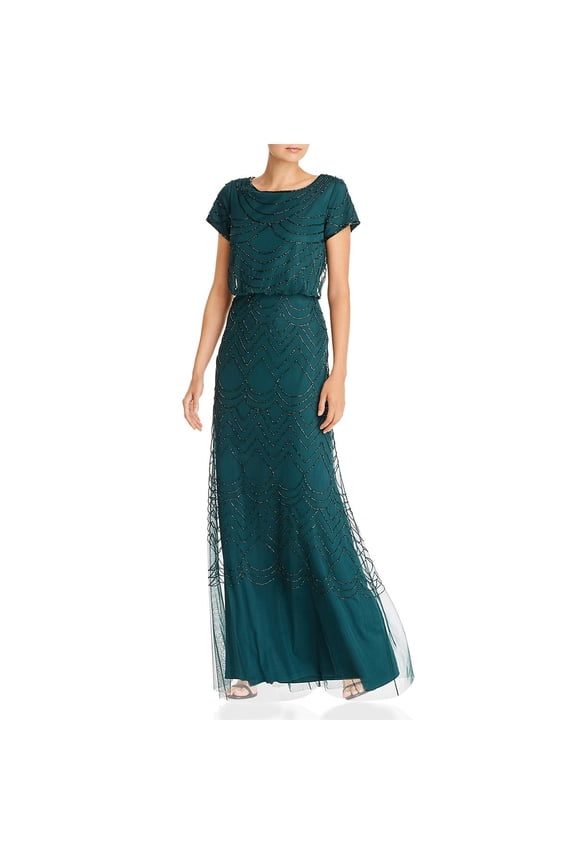 Womens Embellished Blouson Evening Dress