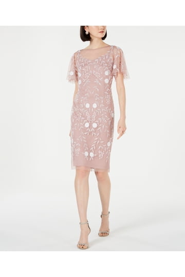 date night dresses near me ADRIANNA PAPELL AP1D105070 JACQUARD DRAPED SHEATH SHORT DRESS