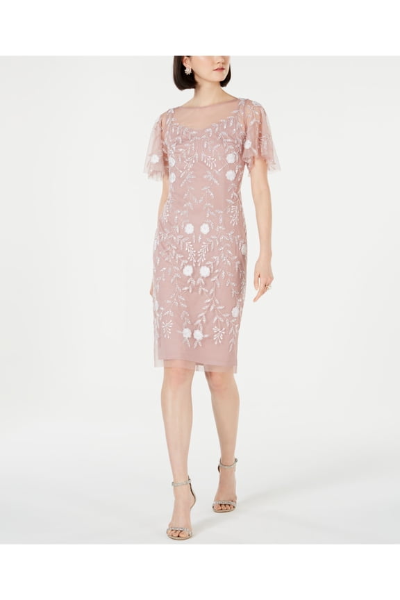 Womens Embellished Illusion Cocktail Dress