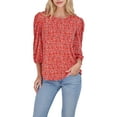 thumbnail image 1 of Adrianna Papell Womens Floral Elbow Sleeve Top Red L, 1 of 5