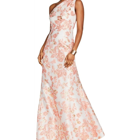 Adrianna Papell Womens Floral One Shoulder Gown Dress, Metallic, 0