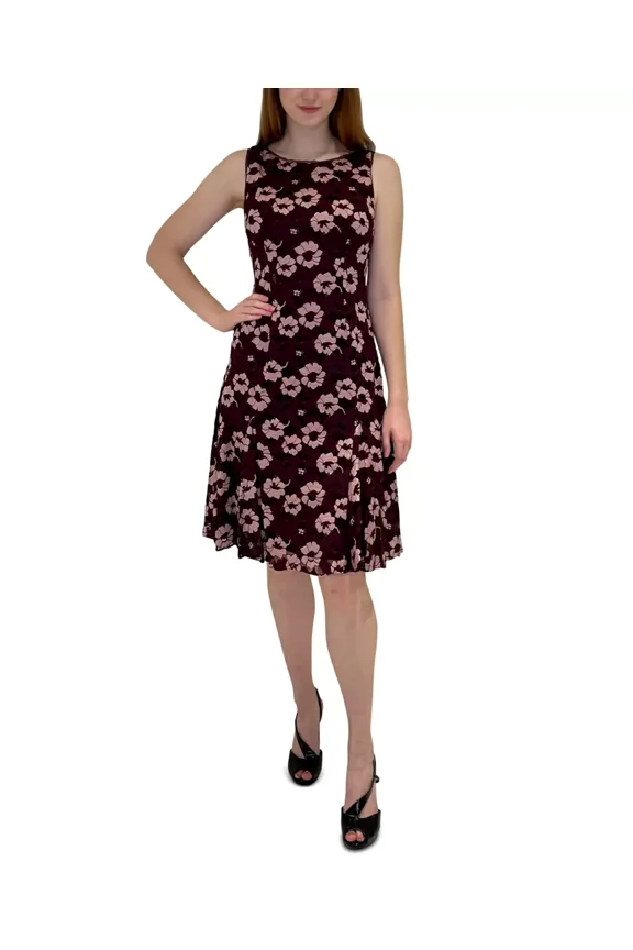 Womens Godet Lace Fit & Flare Dress, Pink/ Burgundy, 2