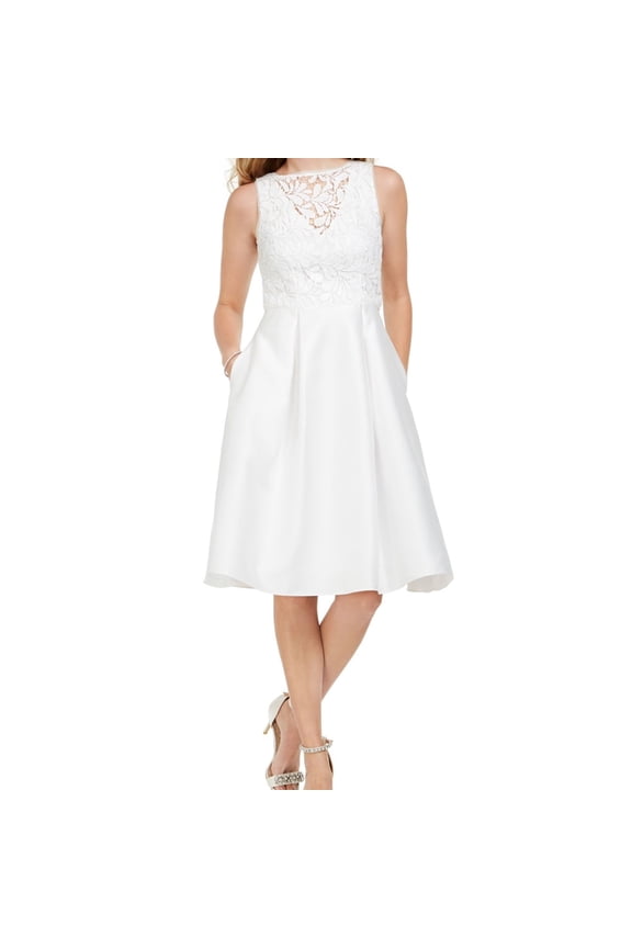 Womens Lace Midi Dress, White, 14