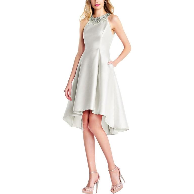 Adrianna Papell Womens Mikado Satin Embellished Cocktail Dress