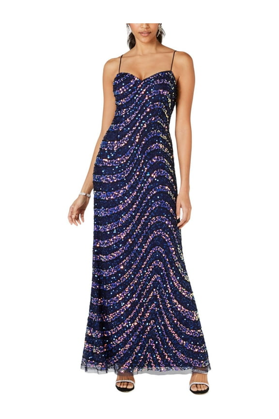Womens Petites Sequined Embellished Evening Dress