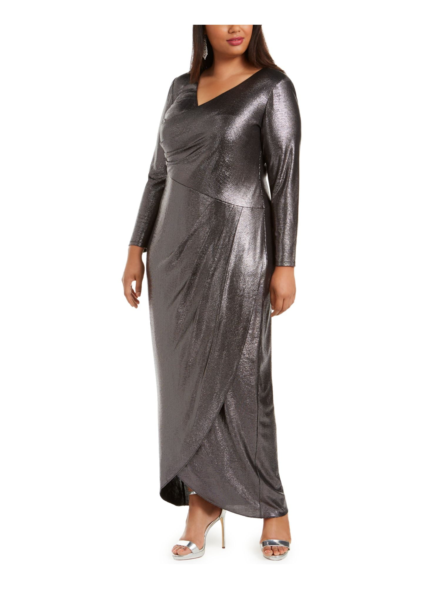 Adrianna Papell Womens Plus Metallic Long Wrap Dress 20W