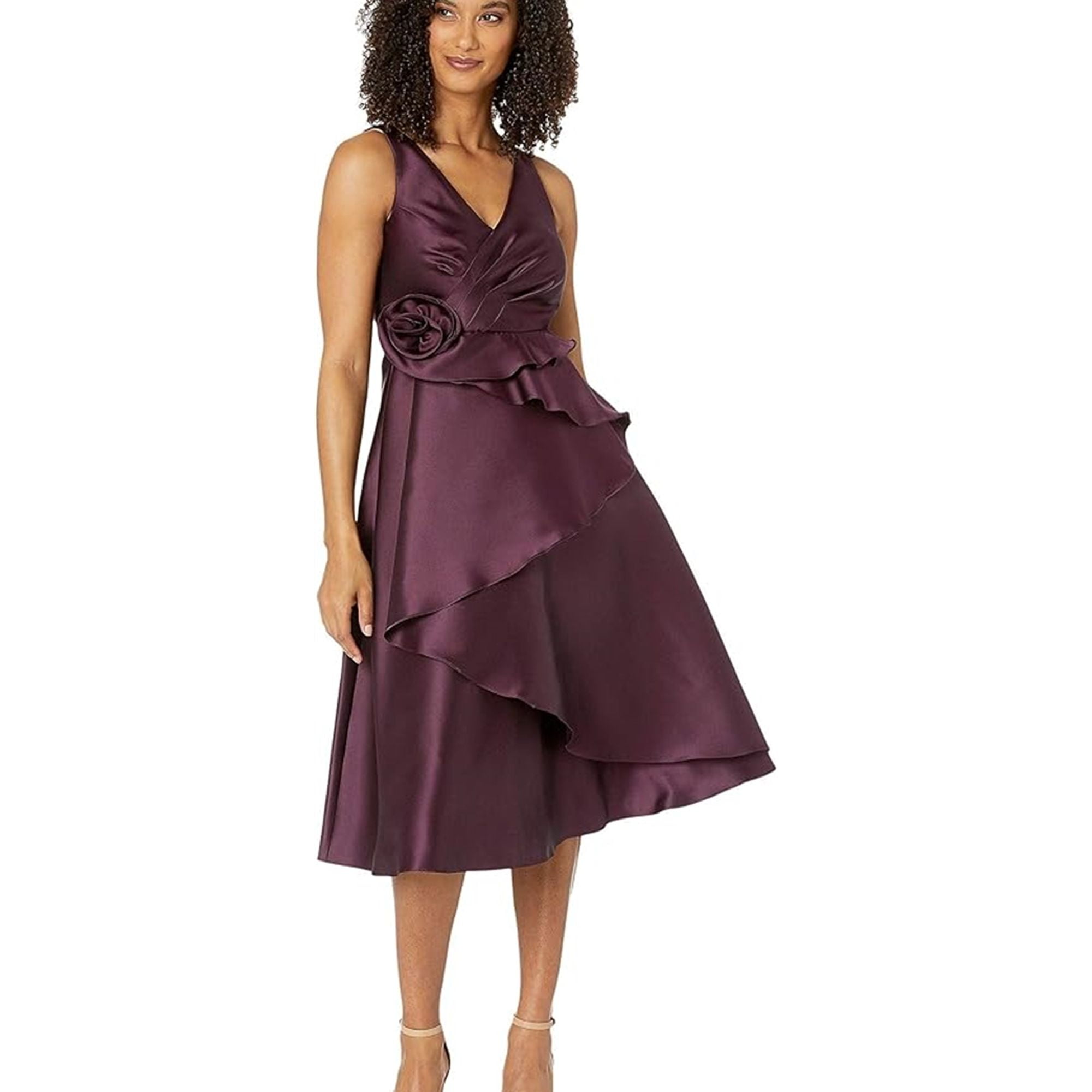 Adrianna Papell Womens Rosette Cocktail Dress, Purple,