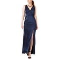 thumbnail image 1 of Adrianna Papell Womens Satin V-Neck Evening Dress Navy 10, 1 of 3