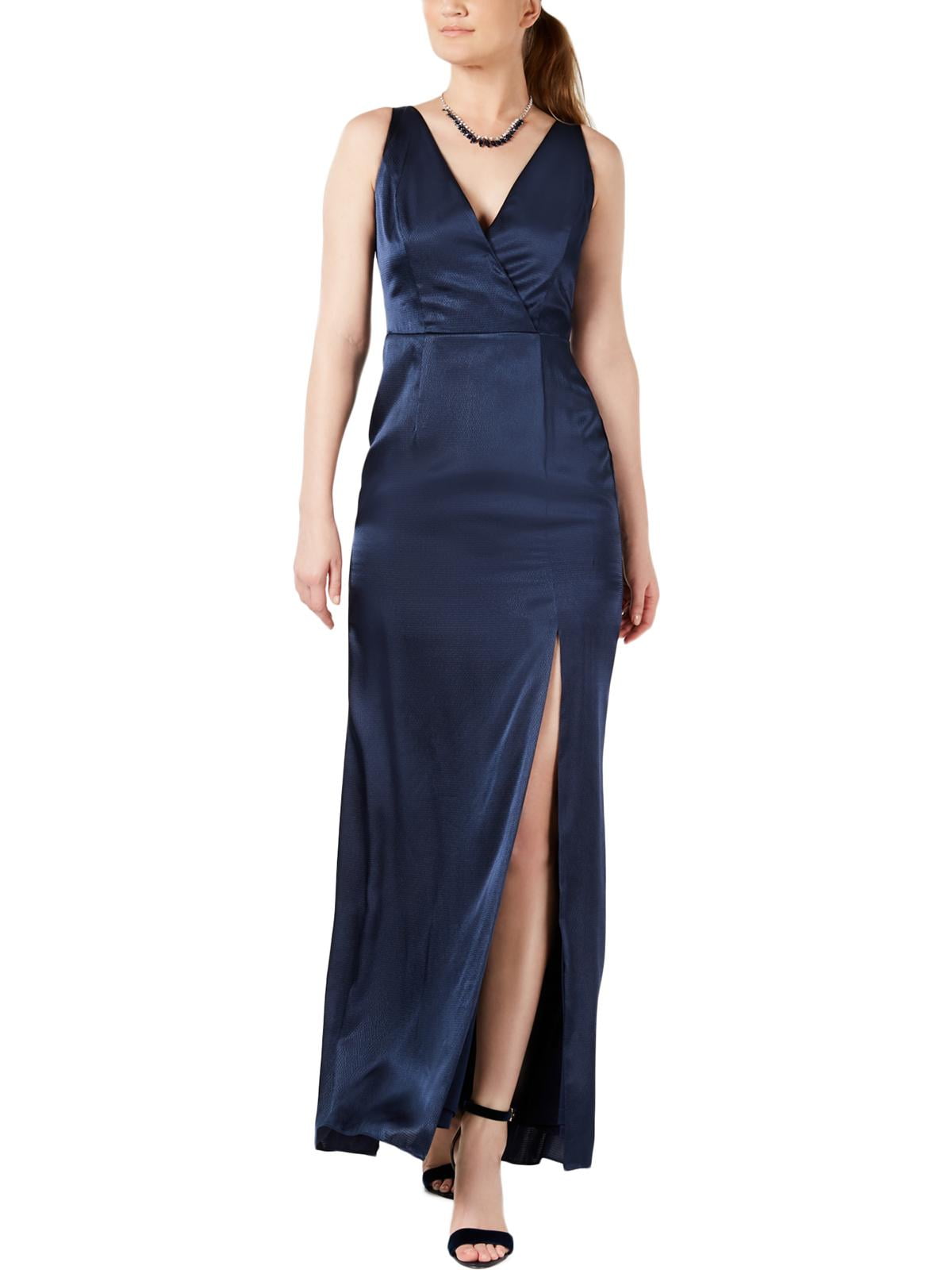 Adrianna Papell Womens Satin V-Neck Evening Dress Navy 6 - Walmart.com