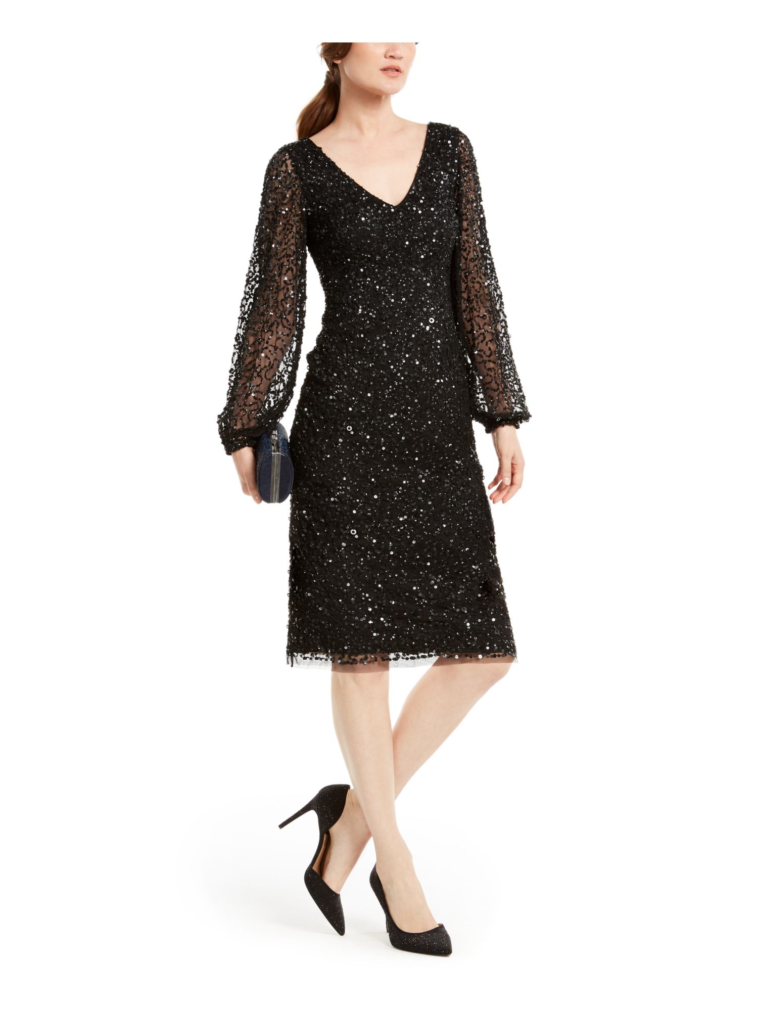 Adrianna Papell Womens Sequined Midi Cocktail and Party Dress Black 4 -  Walmart.com