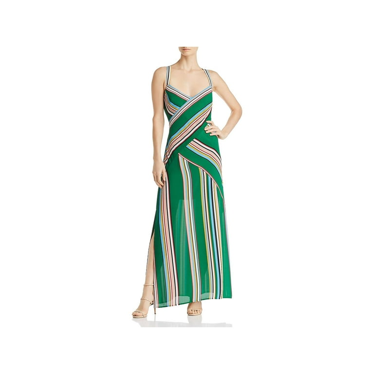 Adrianna Papell Womens Striped Long Maxi Dress Green 4