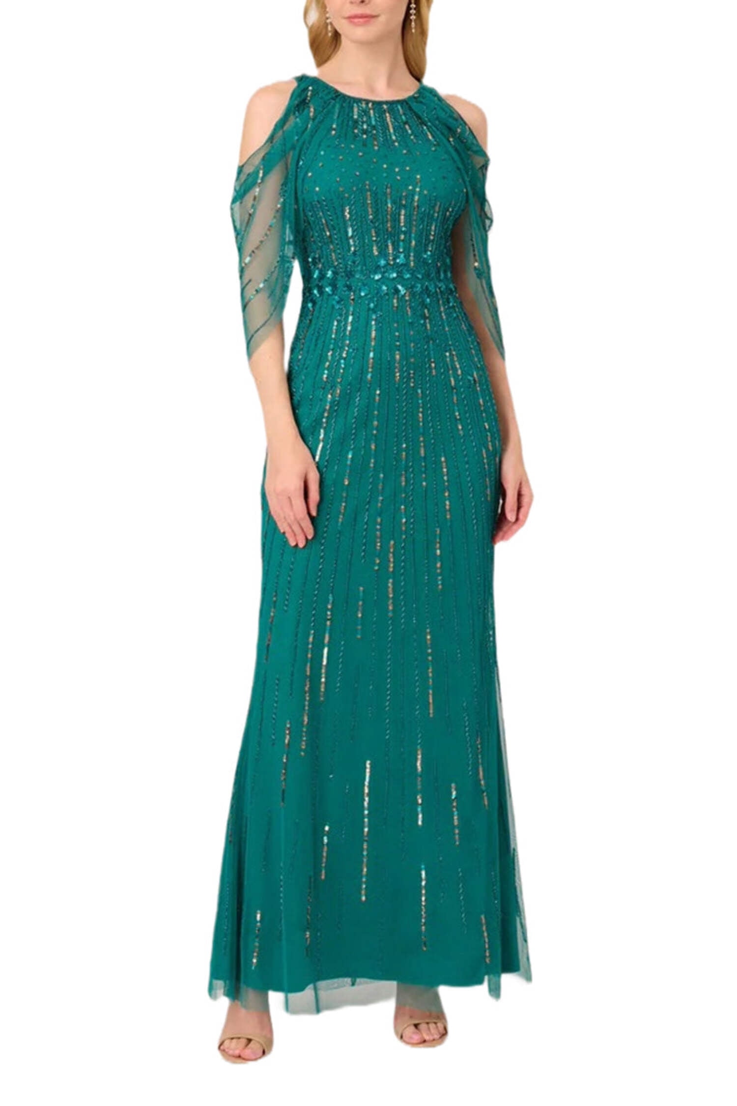 princess polly baby blue dress Adrianna Papell Short Sleeve Beaded Gown