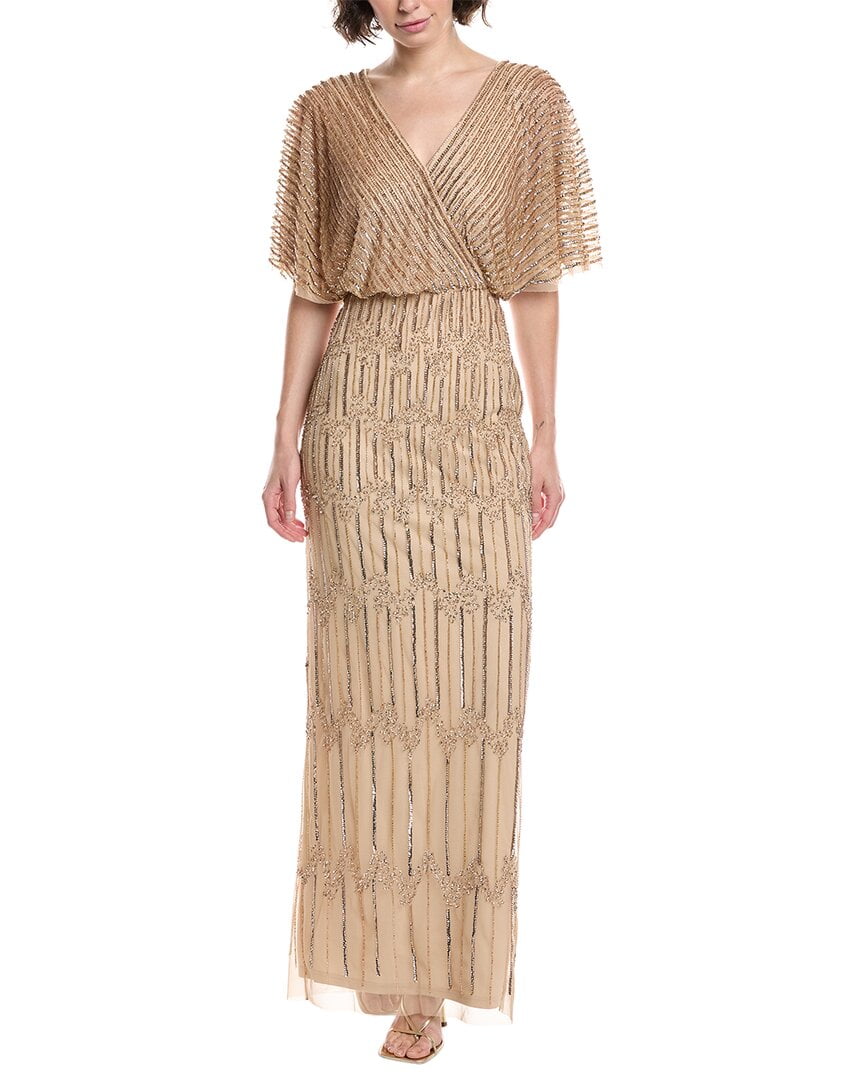 Adrianna Papell womens 3/4-Sleeve Lace Dress, 6, Gold