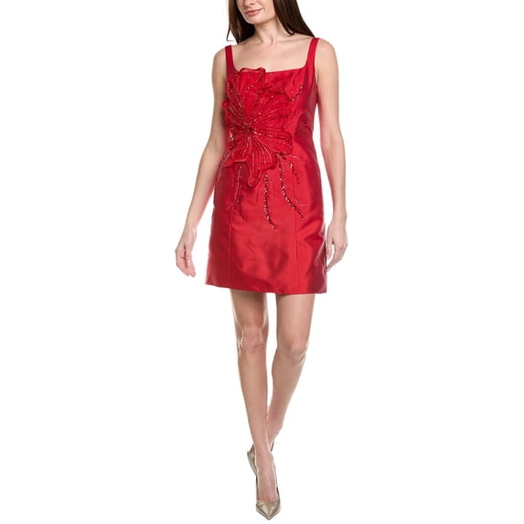 Adrianna Papell womens 3D Floral Beaded Cocktail Dress, 14, Red